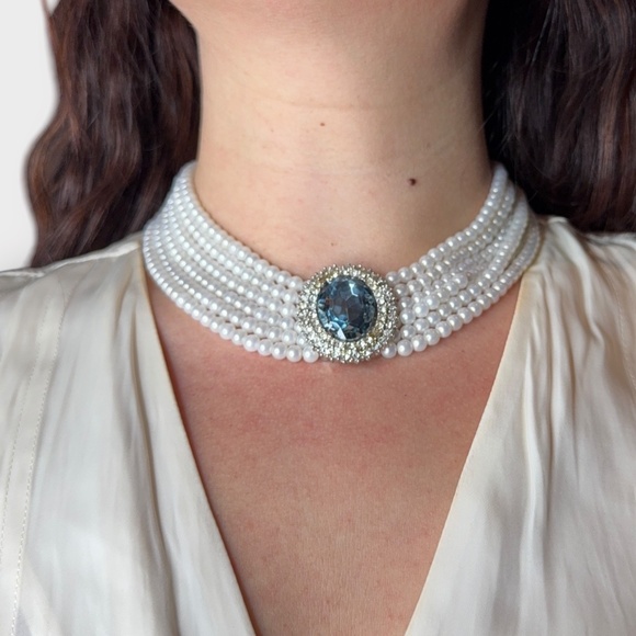 Vintage Faux Pearl & Stone “Princess Diana” Inspired Necklace - Picture 1 of 8